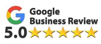 Google Business Review logo featuring a 5.0 rating and five stars, highlighting AM Shield Waterproofing's commitment to excellent basement waterproofing services in Brookville, NY.