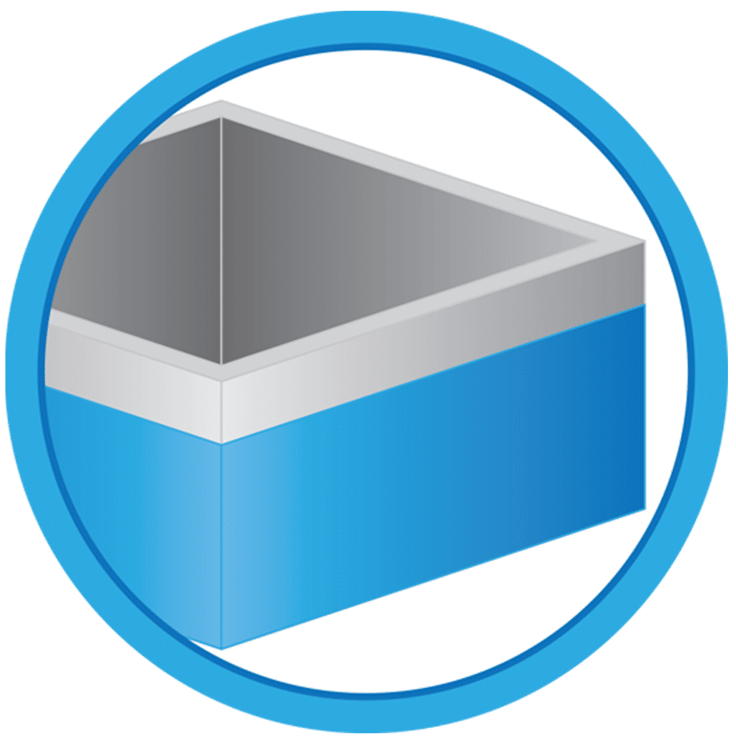 Illustration of a waterproofing system component, featuring a blue and gray design, representing foundation waterproofing solutions by A.M. Shield Waterproofing.