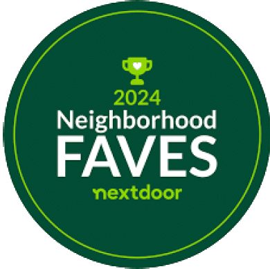 2024 Neighborhood Faves award badge from Nextdoor, highlighting A.M. Shield Waterproofing's recognition for exceptional local service.
