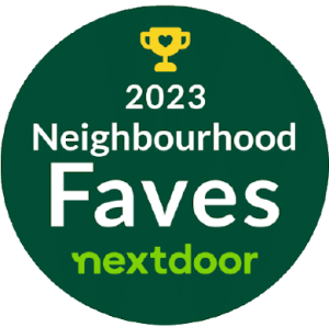 2023 Neighbourhood Faves award badge from Nextdoor, highlighting community recognition for local services related to mold remediation and waterproofing.